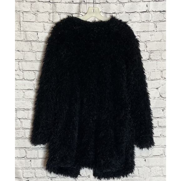 Cozy Co Black Fuzzy Faux Fur Long Lined Medium Jacket - Picture 4 of 5